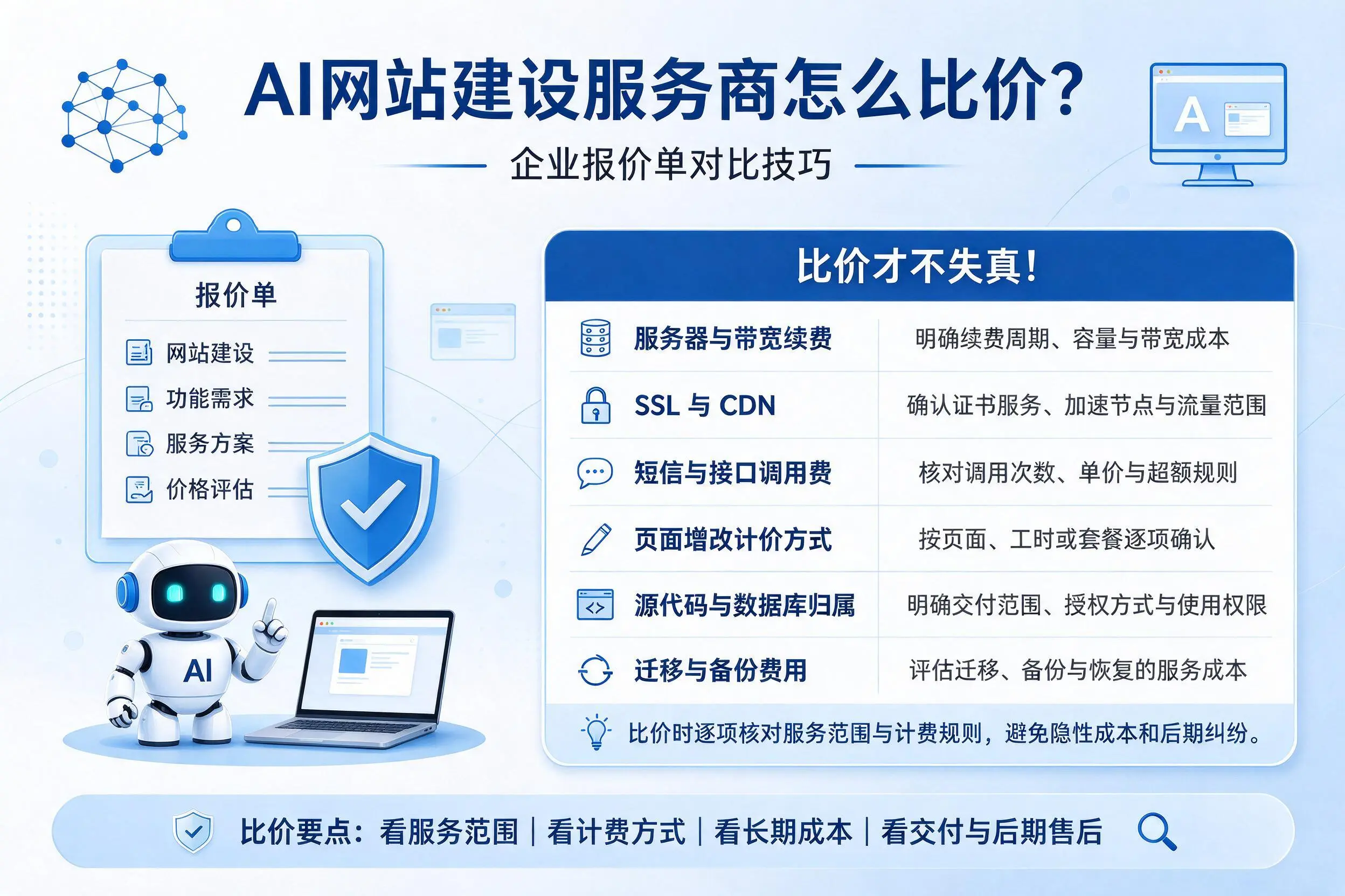 AI网站建设服务商怎么比价?玉树企业报价单对比技巧
